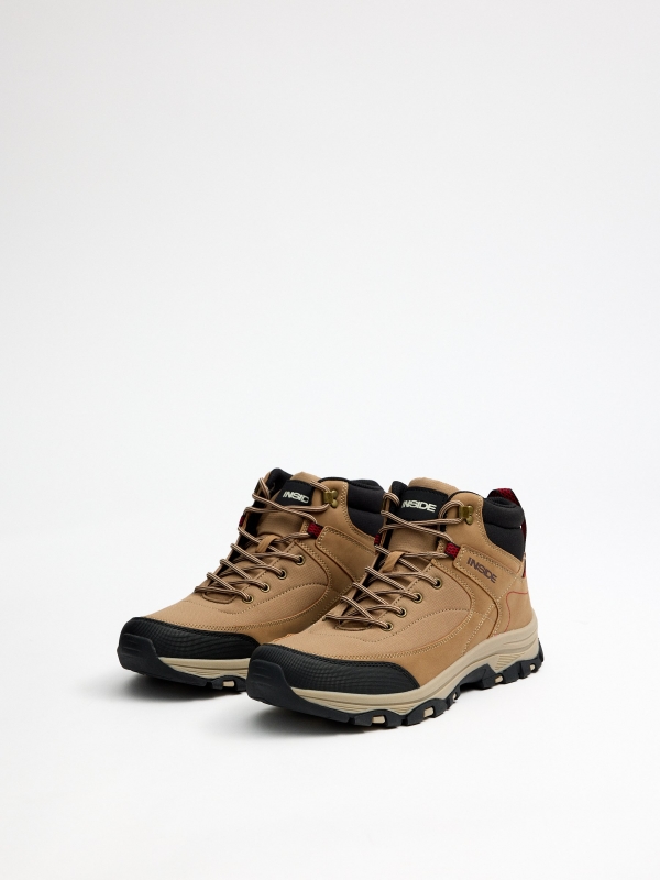 Mountain boots leather effect beige 45º front view