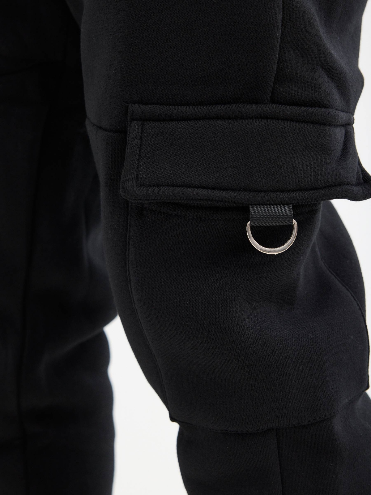 Black multi-pocket sport jogger trousers black detail view