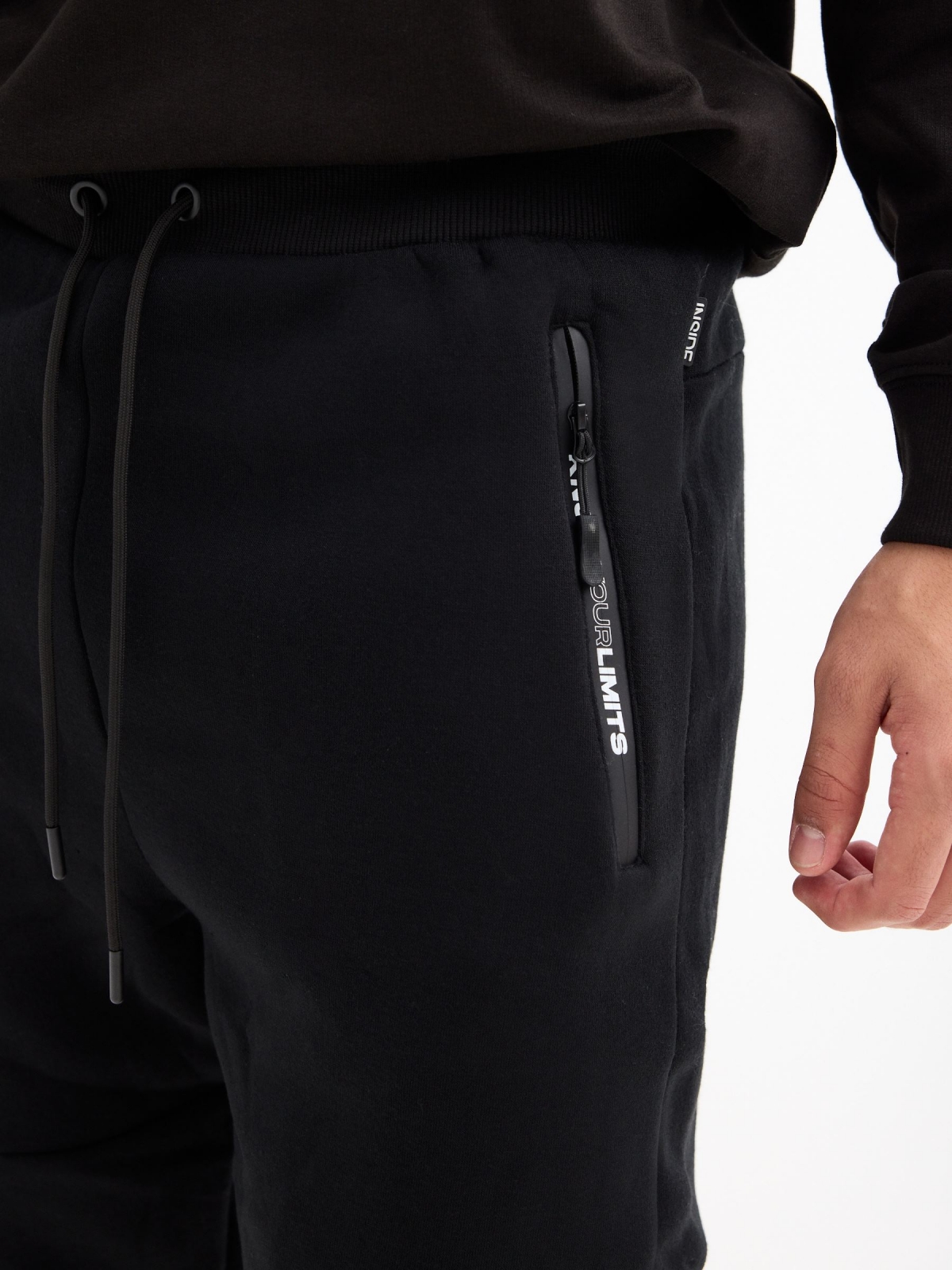 Black multi-pocket sport jogger trousers black detail view