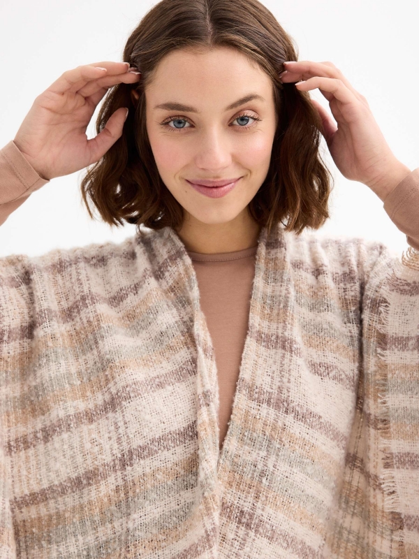 Beige striped poncho scarf beige detail view