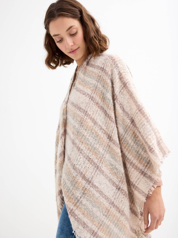 Bufanda poncho rayas beige beige vista detalle