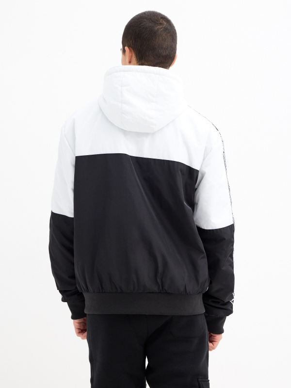 Colour block hooded windbreaker jacket black middle back view