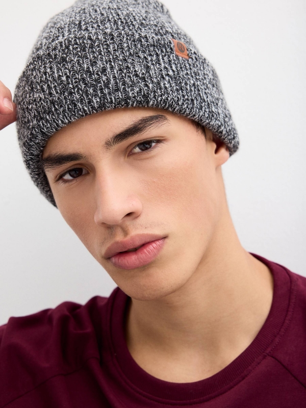 Gray knit rolled beanie grey