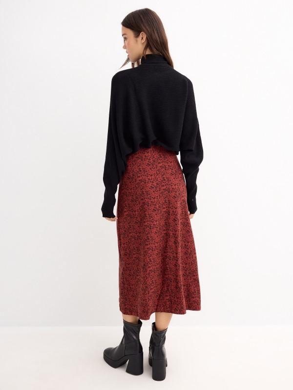 Floral print midi skirt brick red middle back view