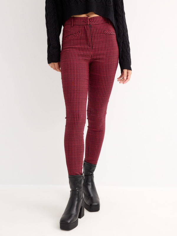 Superskinny gingham check leggings carmine middle front view