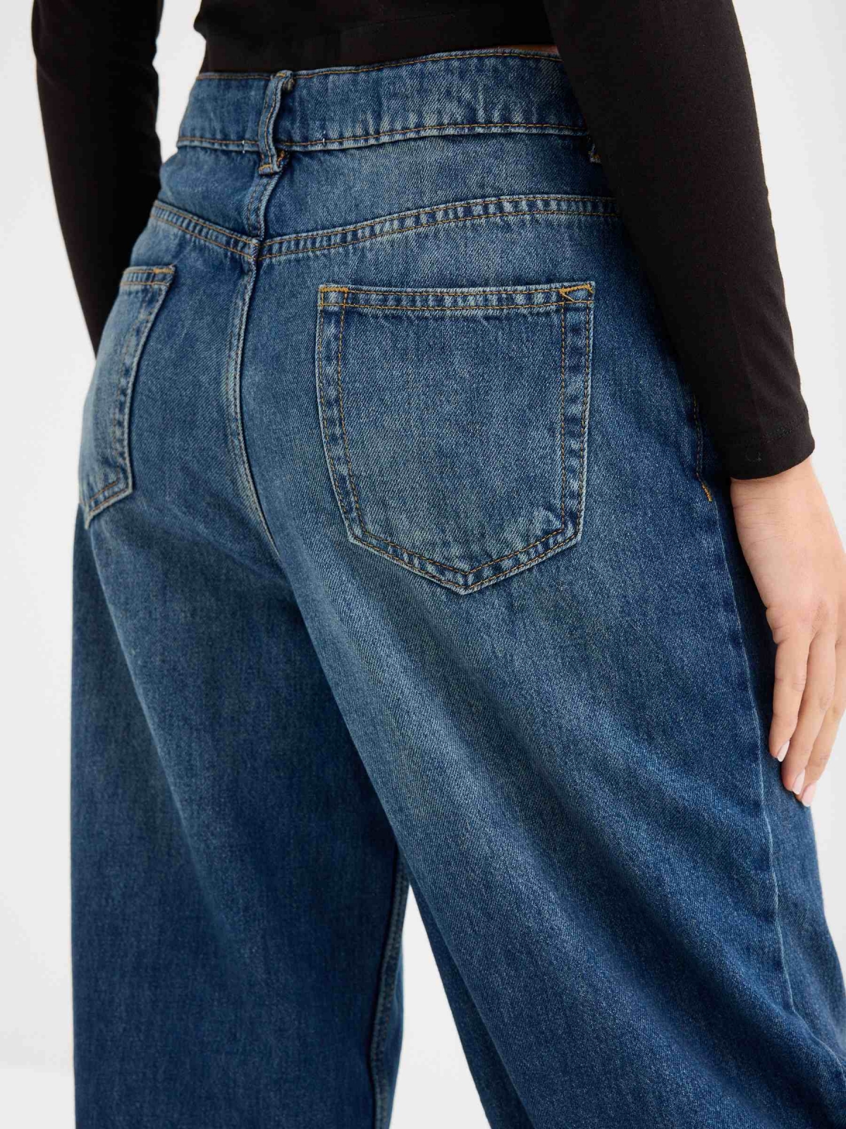 Jeans Wide Leg de tiro alto azul vista detalle