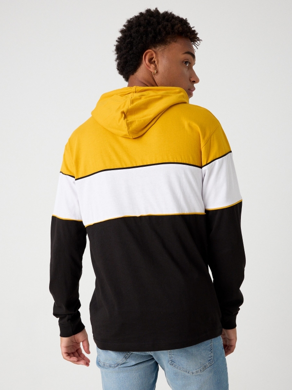 Hooded t-shirt with text print black middle back view
