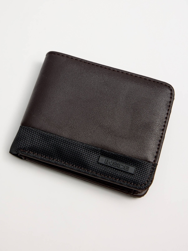 Brown faux leather wallet brown 45º side view