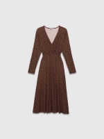 %Pto% Vestido midi cruzado animal print chocolate vista frontal