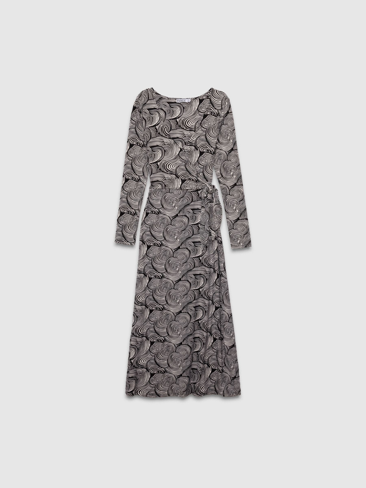  Printed knot crossover midi dress black front view