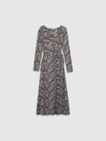 %Pto% Vestido midi cruzado con nudo estampado negro vista frontal