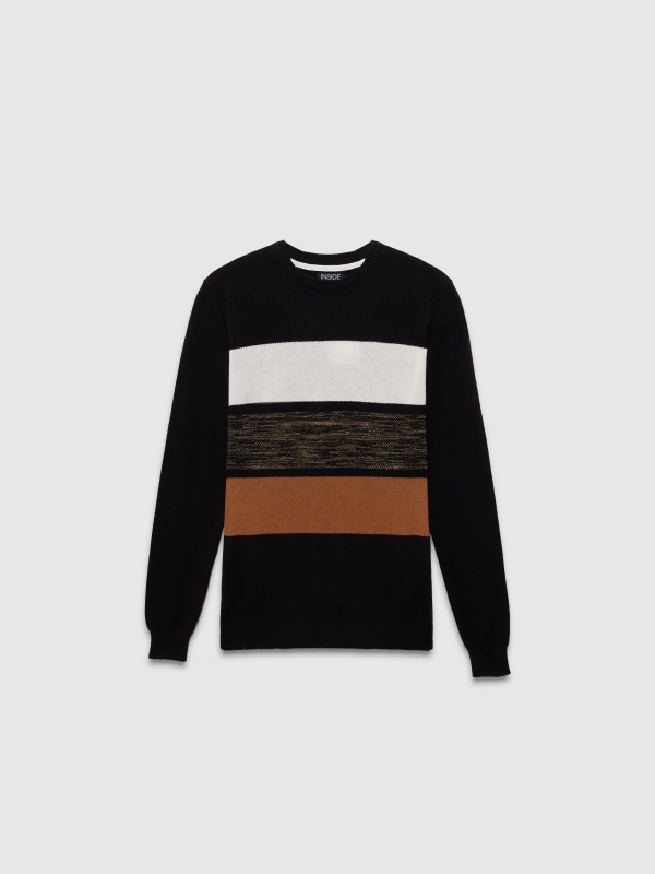  Striped knit sweater black front view