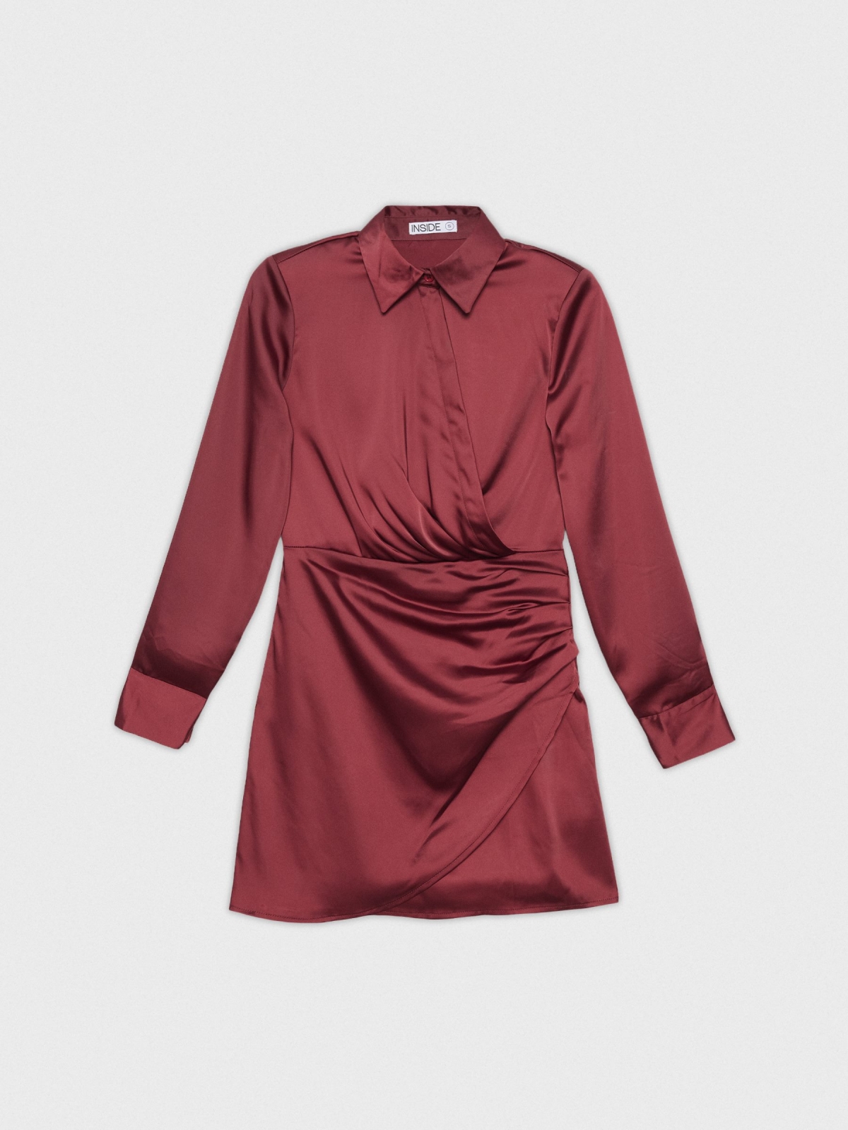  Mini satin dress with draped skirt garnet