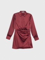 %Pto% Vestido mini satinado falda drapeada granate