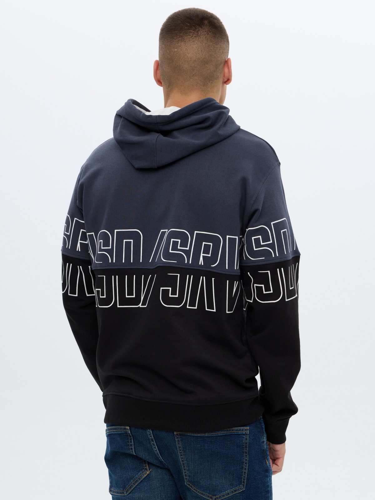 Letter printed sweatshirt black middle back view