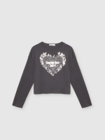 %Pto% Graphic grey long sleeve t-shirt dark grey front view