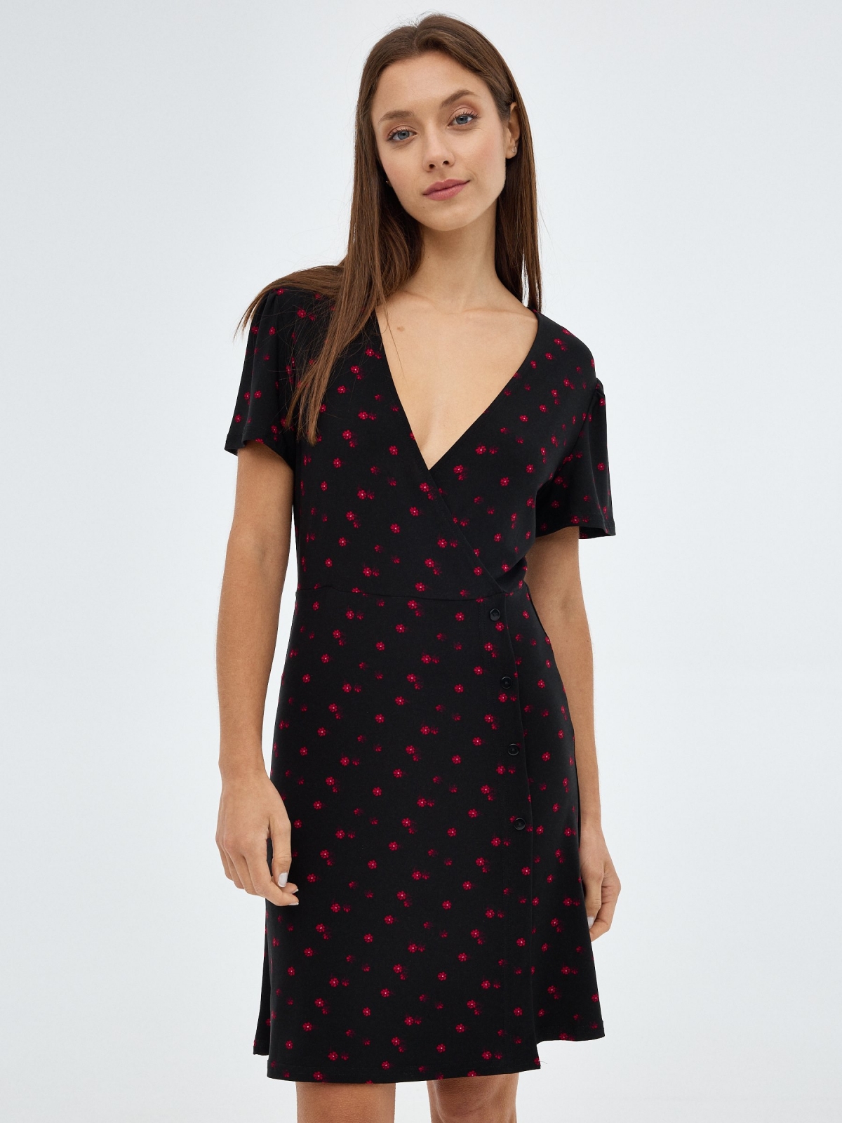 Floral mini cross dress black middle front view