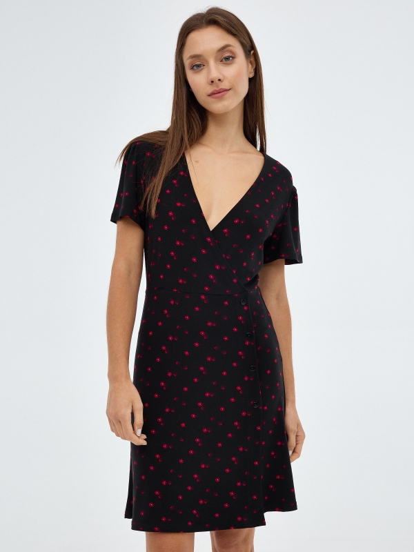 Floral mini cross dress black middle front view