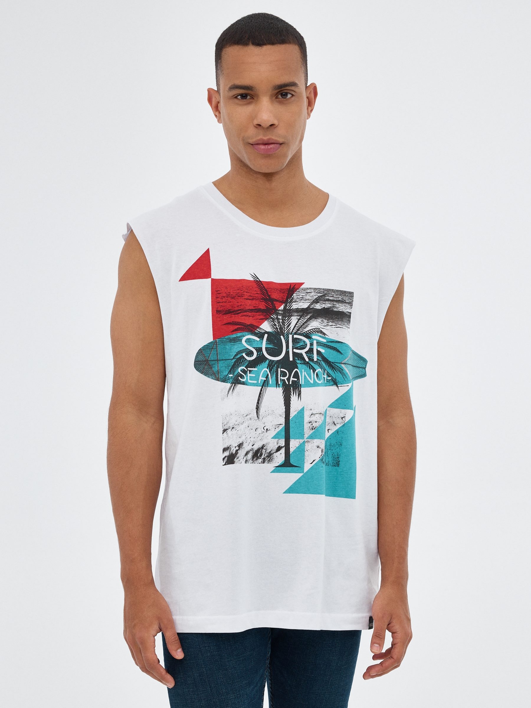 T-shirt havaiana sem mangas branco vista meia frontal