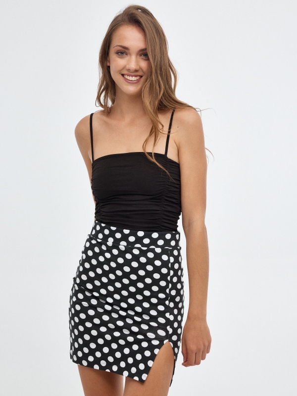 Falda mini lunares negro vista media frontal
