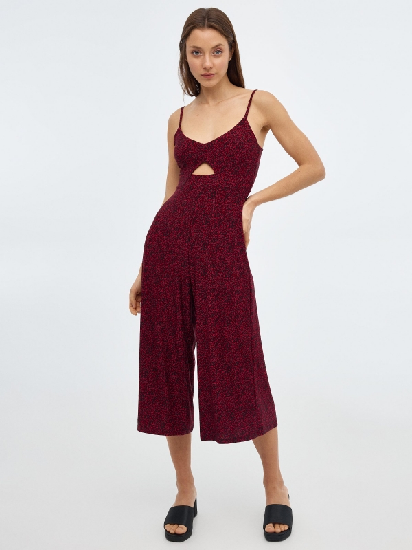 Cut out print jumpsuit multicolor front view