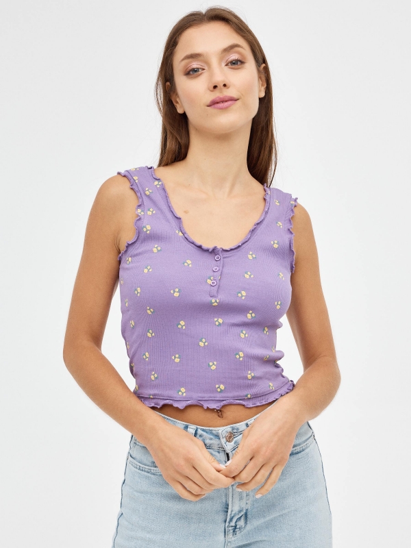 Camiseta Crop Print Rib