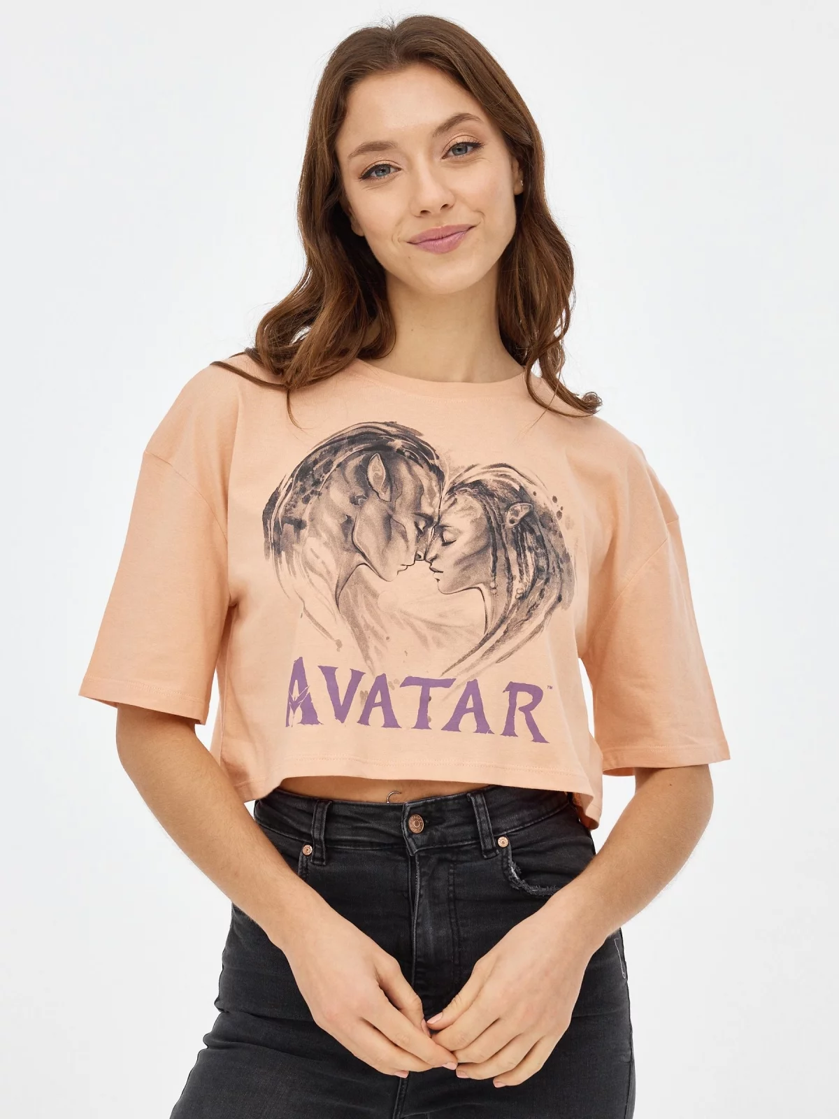 Camiseta crop Avatar melocotón vista media frontal
