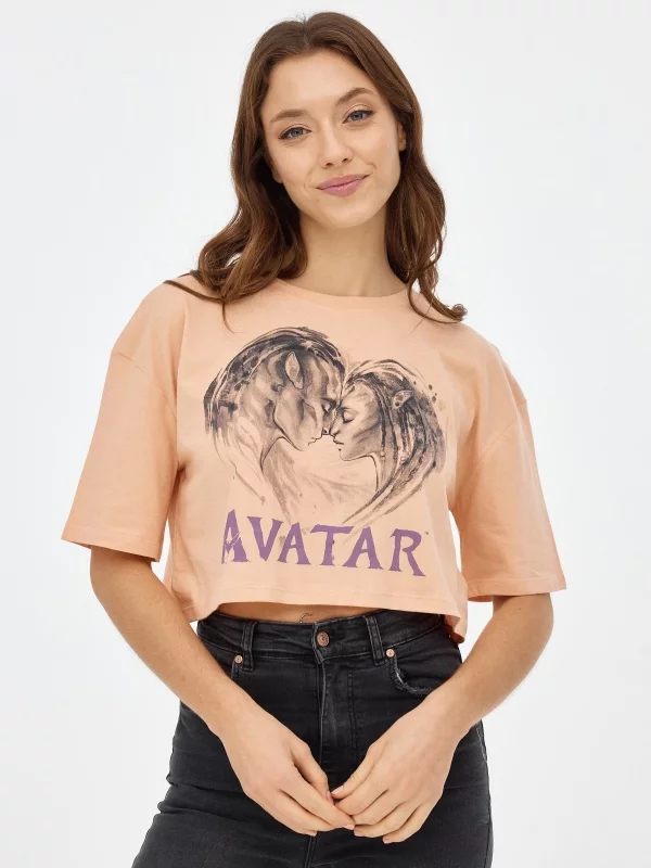 Camiseta crop Avatar melocotón vista media frontal