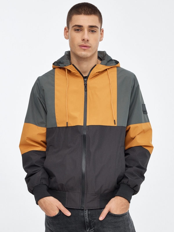 Lightweight hooded jacket black middle front view