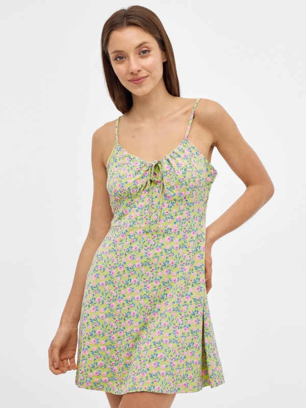 Vestido mini tirantes print floral lima vista media frontal