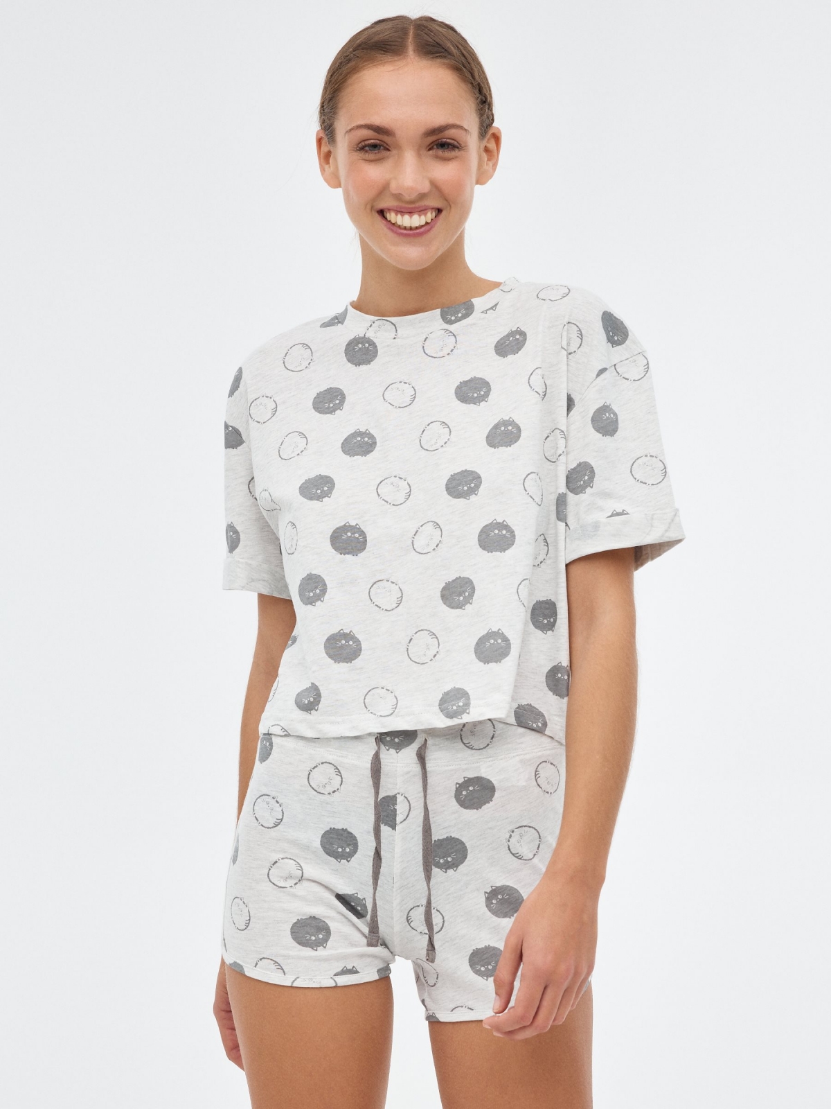 Pajamas cats print light grey