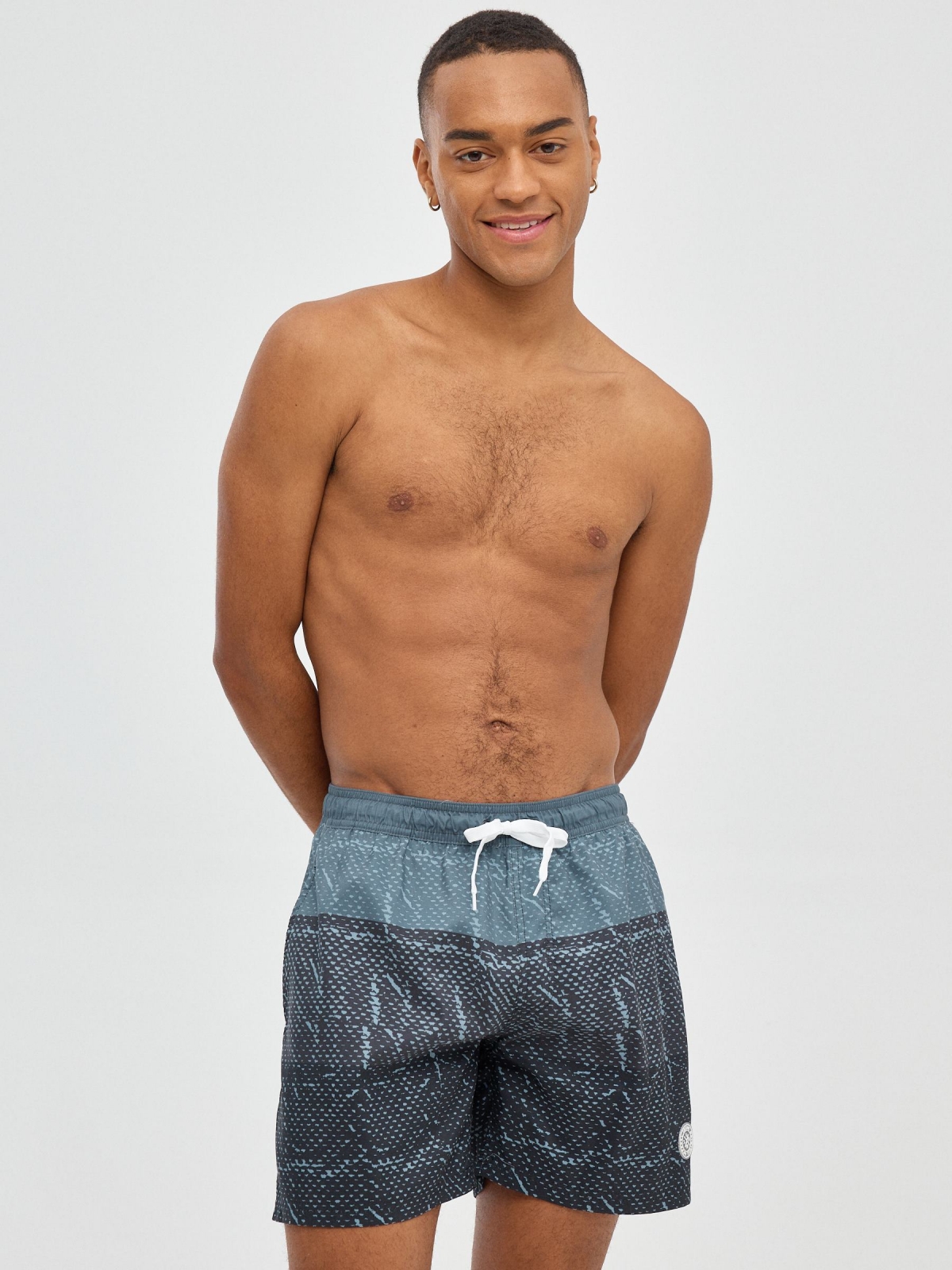 Miniprint print swimsuit black middle front view