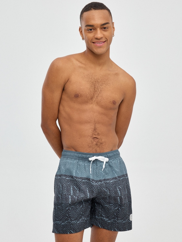 Fato de banho miniprint preto vista meia frontal