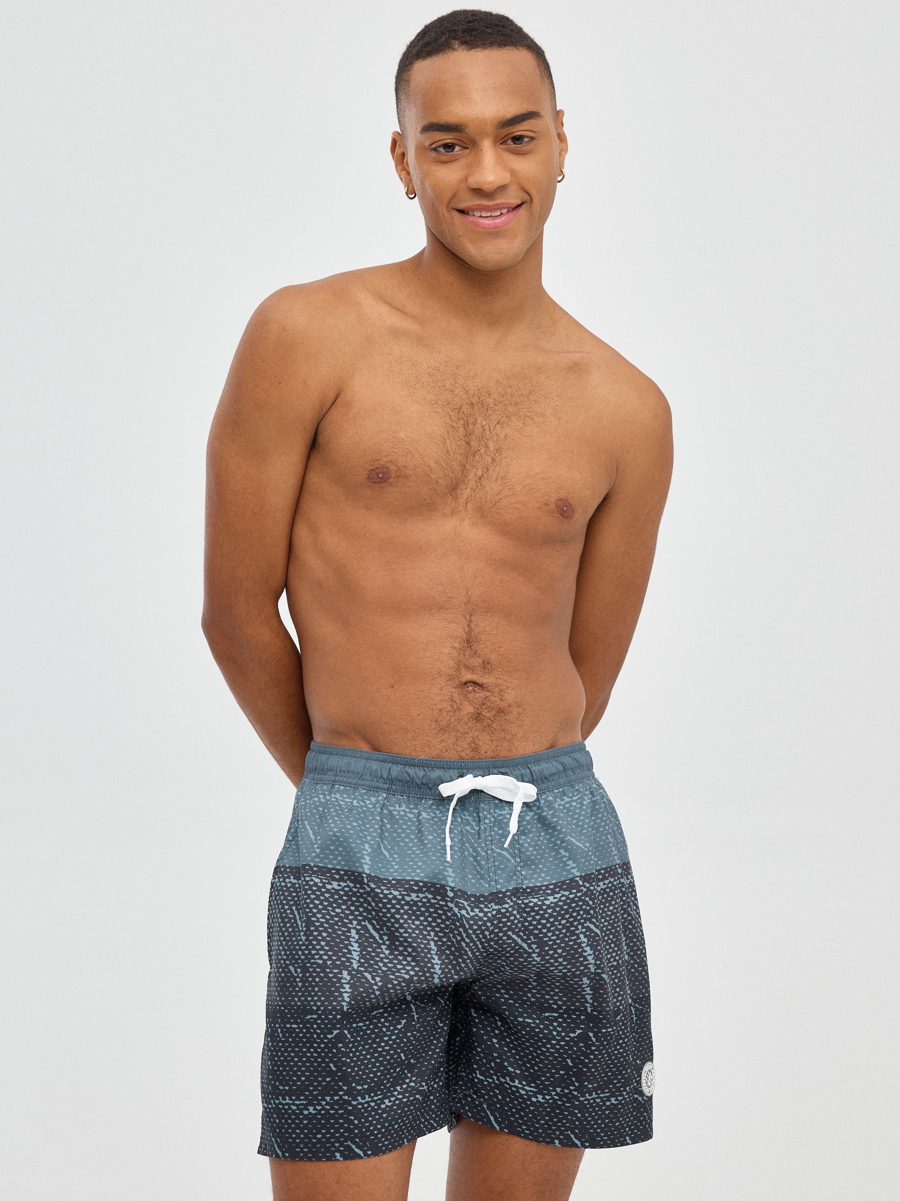 Miniprint print swimsuit black middle front view