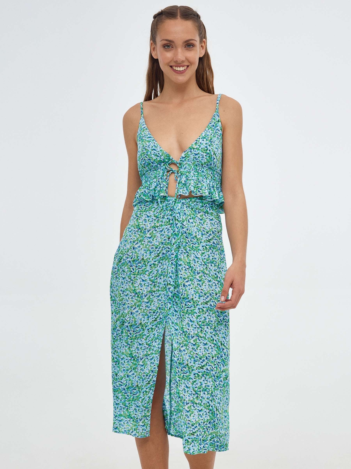 Falda midi estampada nudo azul claro vista media frontal