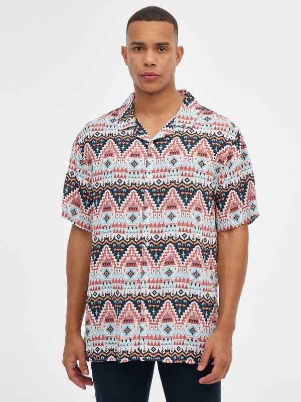 Geometric print shirt off white middle front view