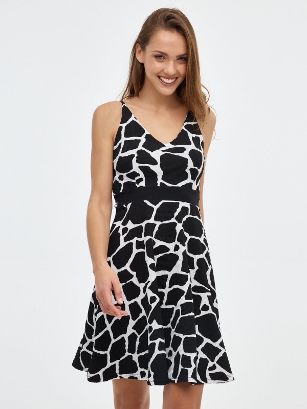 Mini print dress white middle front view