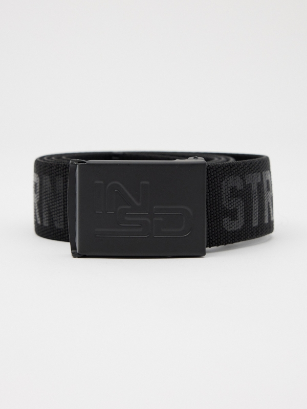 Men's elastic canvas belt black rolled view