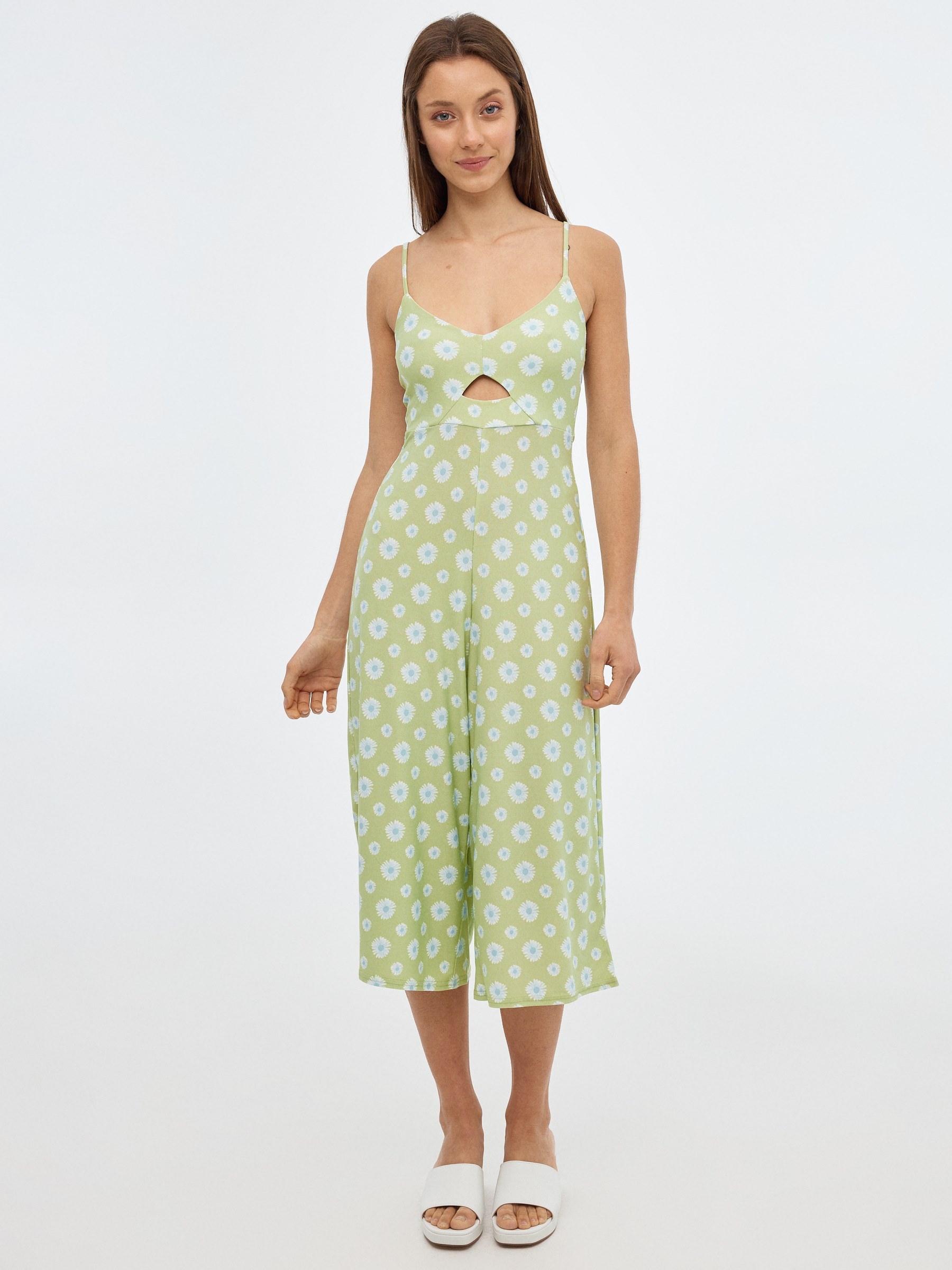 Cut out print jumpsuit multicolor front view