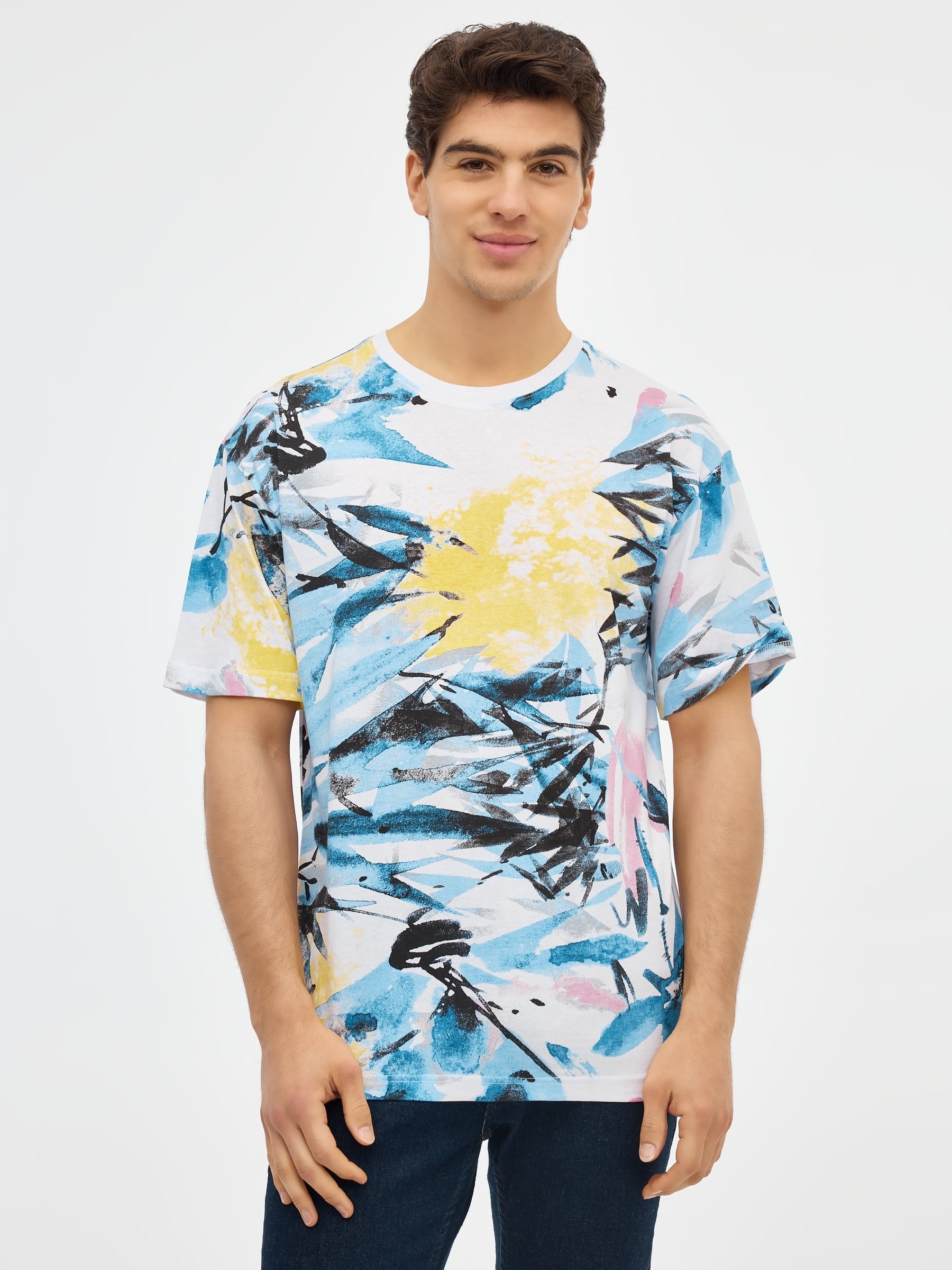 Camiseta print acuarela blanco vista media frontal