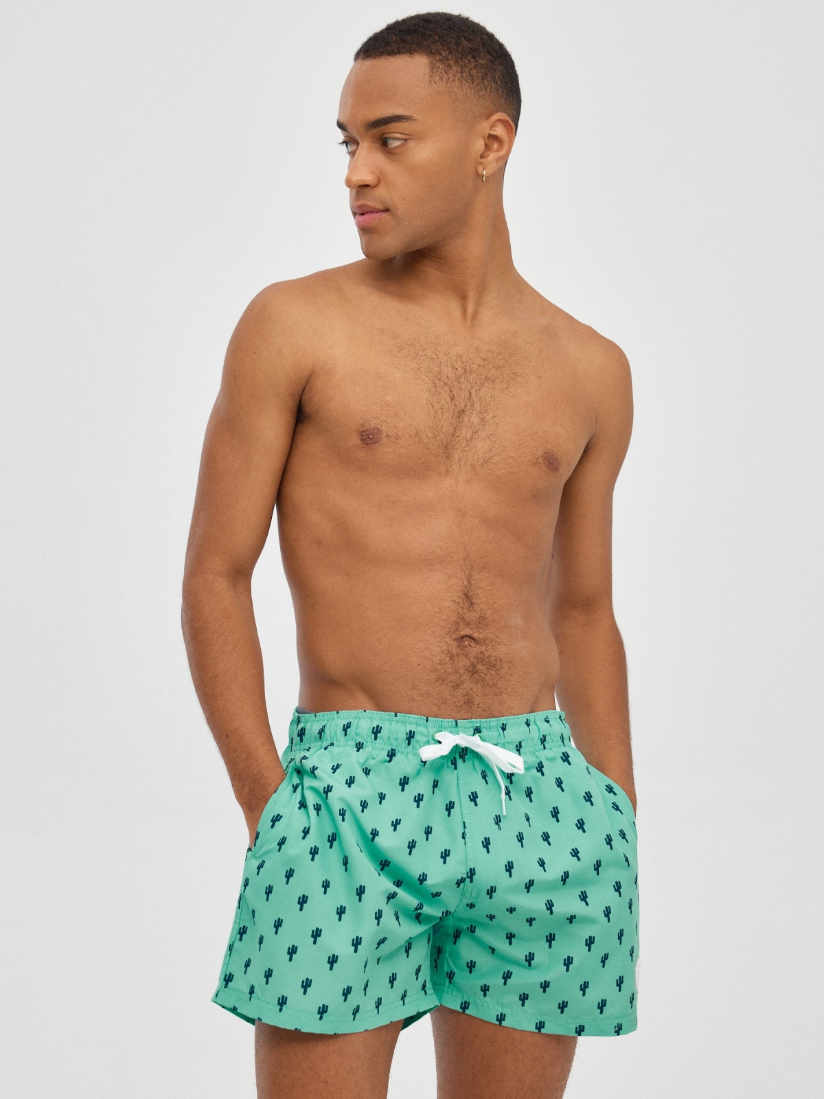 Miniprint swimsuit cactus green middle front view