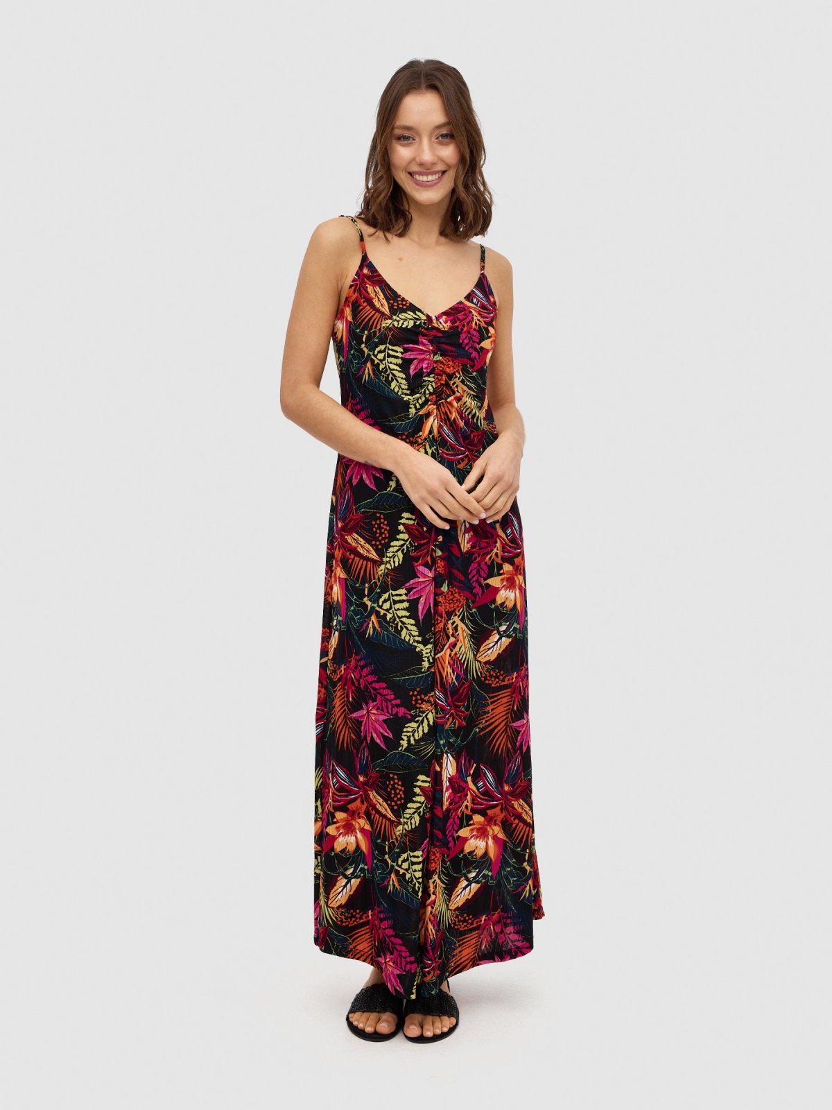 V-neck floral print midi dress multicolor middle front view