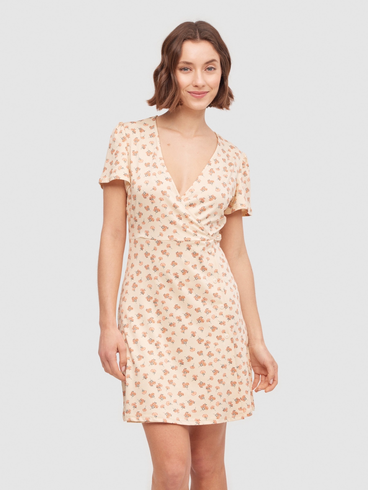 Miniflower crossover neckline dress