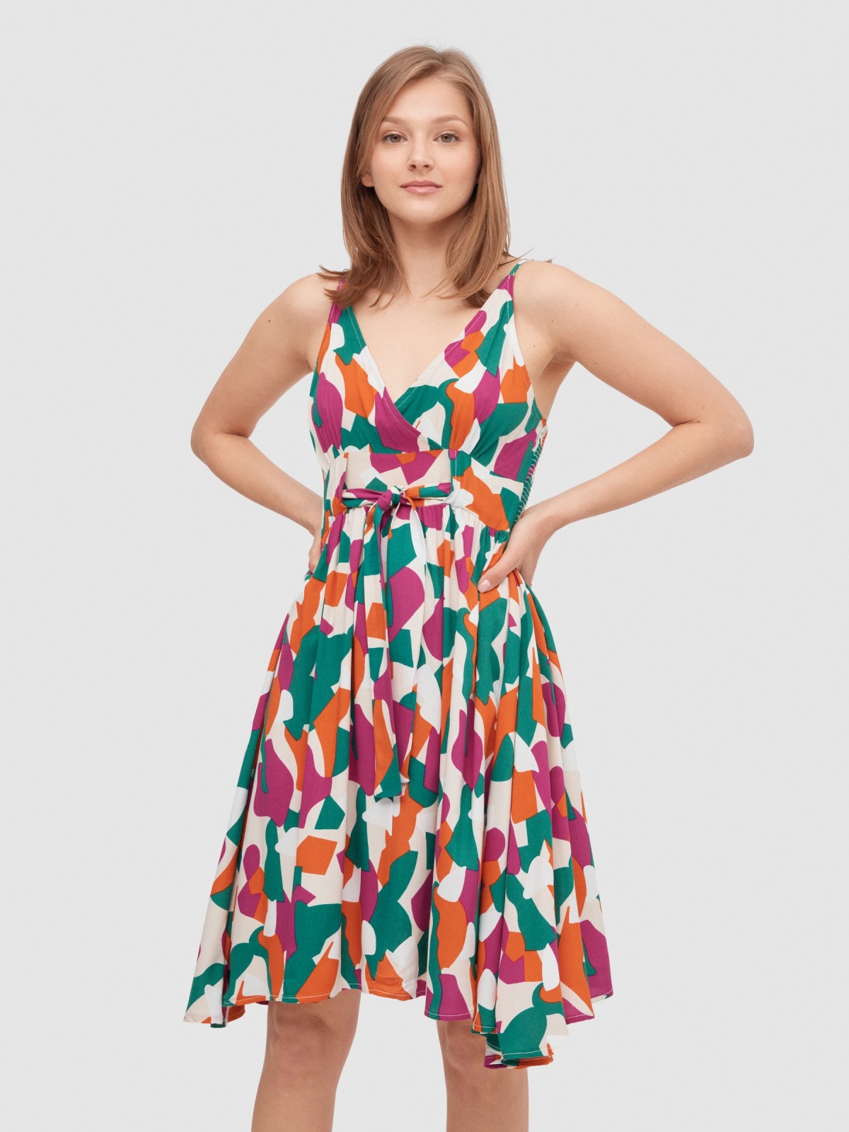 Stain print sundress multicolor three-quarter front view