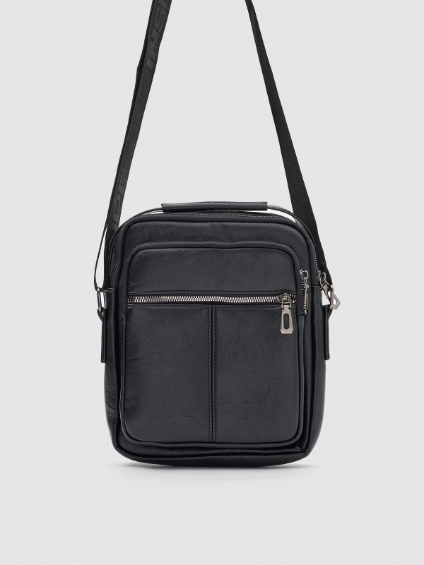 Black leather effect shoulder bag