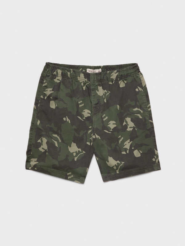  Elastic waist camouflage Bermuda short dark green