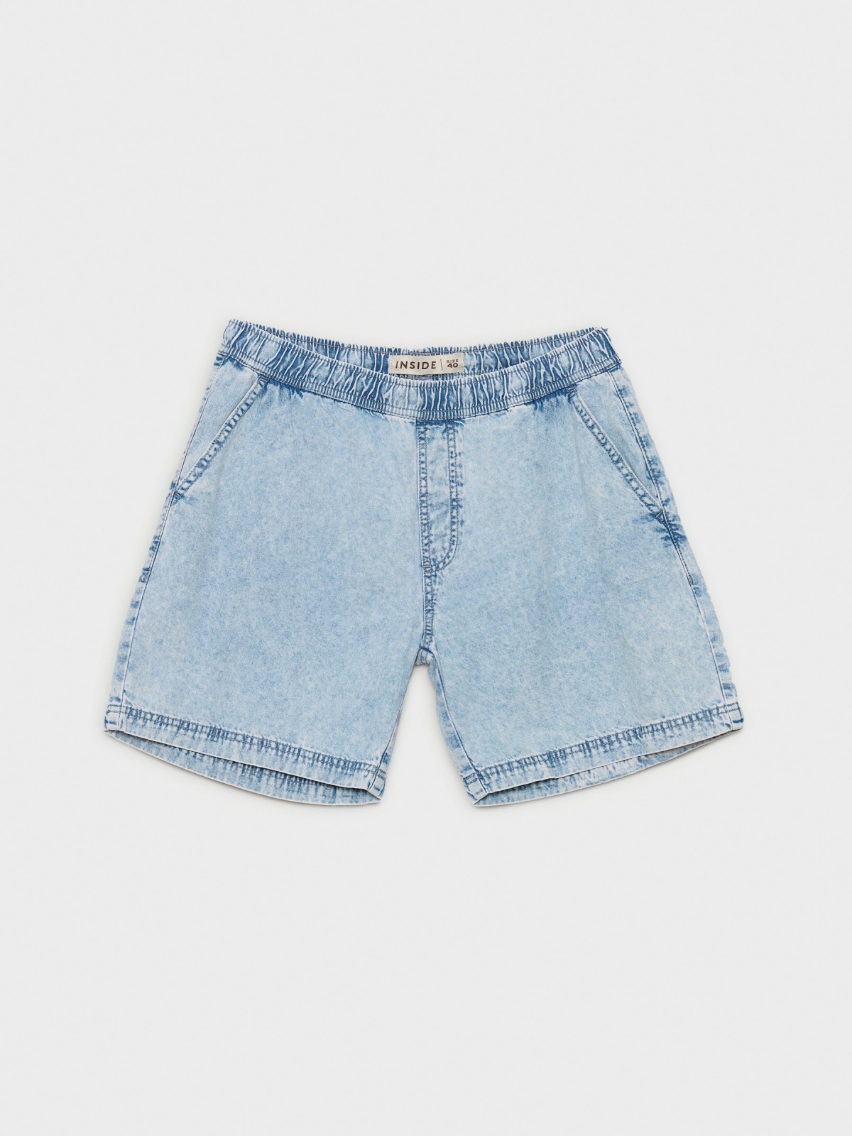  Elastic waist denim bermuda shorts light blue