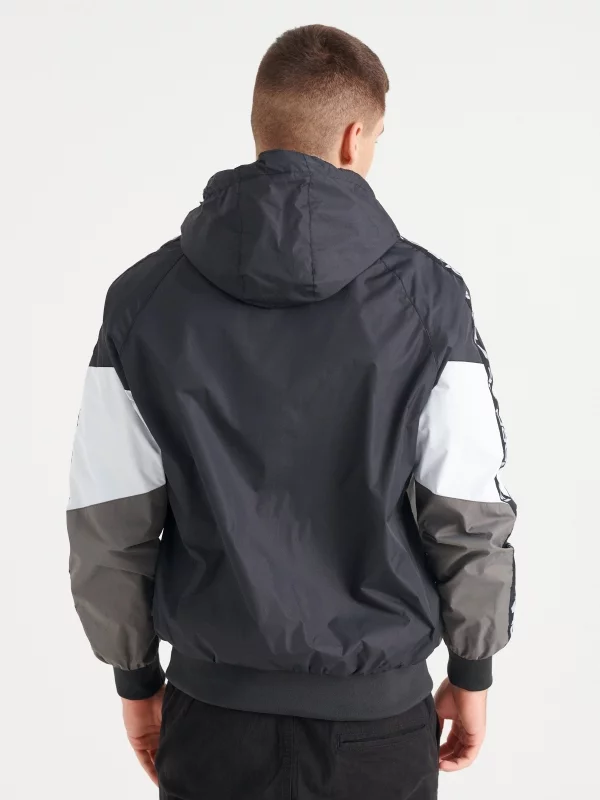 Combined text jacket black middle back view