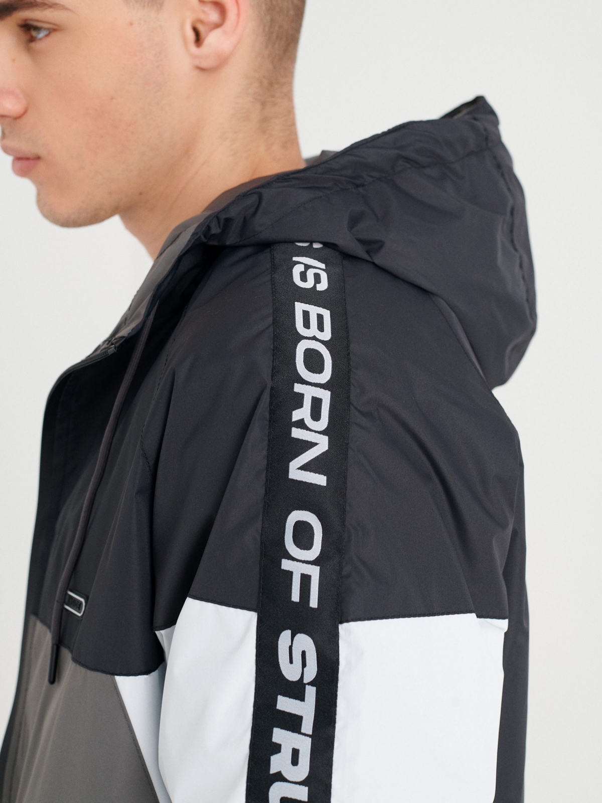 Combined text jacket black detail view