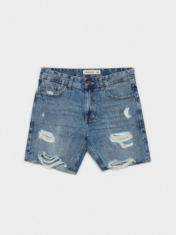  Ripped denim bermuda shorts steel blue